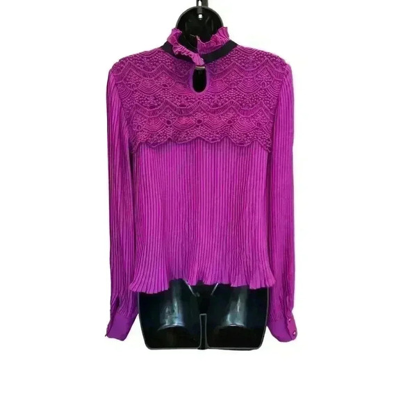 LA PATEAU Purple Pleated Lace Collar Poet’s Blouse - size 36EU or small - Picture 2 of 4